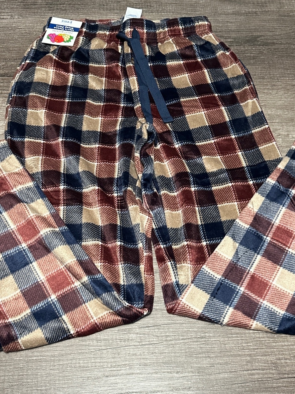 Fruit of the Loom Men's Plaid Fleece Joggers - Navy, Burgundy, Tan
